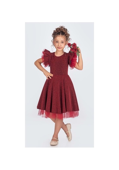 Mnk Baby & Kids Simli Şanzelize Kız Çocuk Abiye Elbise M00669 Bordo