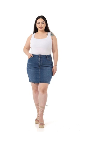 Disentis Büyük Beden Taşlama Detaylı Beş Cepli Mavi Mini Denim Etek-mavi Mavi