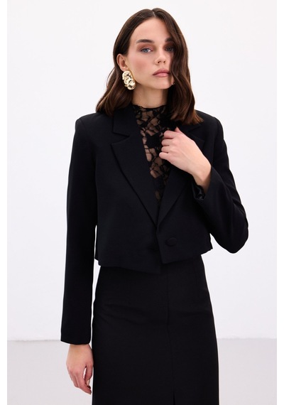 Sateen Luna Kısa Ceket - Siyah-136880 Siyah