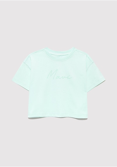 Mavi - Mavi Logo Baskılı Yeşil Crop Tişört 7610181-71676 Yeşil