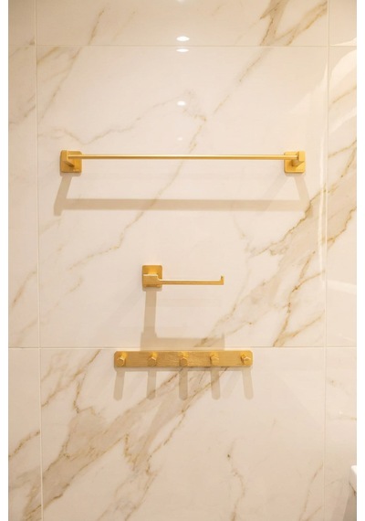 Premium Gold Alüminyum Tuvalet Kağıtlığı+5'li Havlu Bornoz Askısı+büyük Havlu Askısı Yapışkanlı Altın
