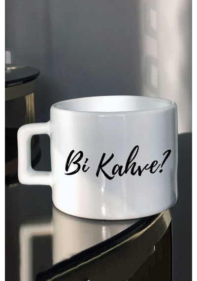 Sade Bi Kahve Tasarımlı Çay - Kahve Fincanı Beyaz