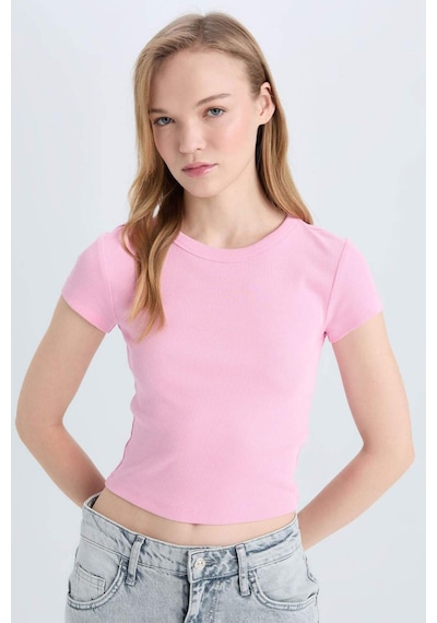 DeFacto Coool Fitted Bisiklet Yaka Basic Düz Fitilli Kaşkorse Kısa Kollu Tişört E0287AX25SMPN614
