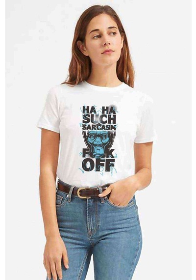 Sarcasm Baskılı Beyaz Kadın Tshirt