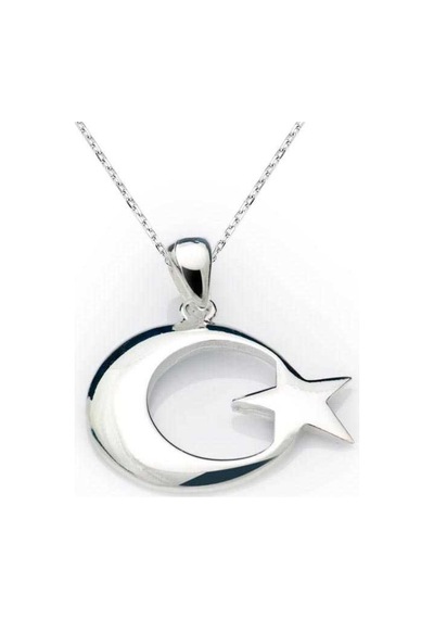 Gümüş Ay Yıldız Bayrak Kolye (551161701)