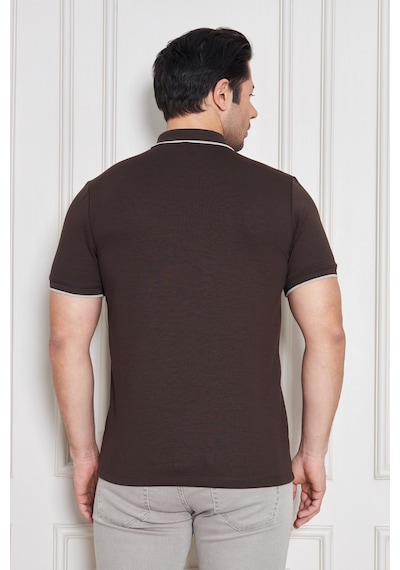 Erkek Jeuss Oysho Kumaş Fermuarlı Yakalı Kahverengi Tshirt