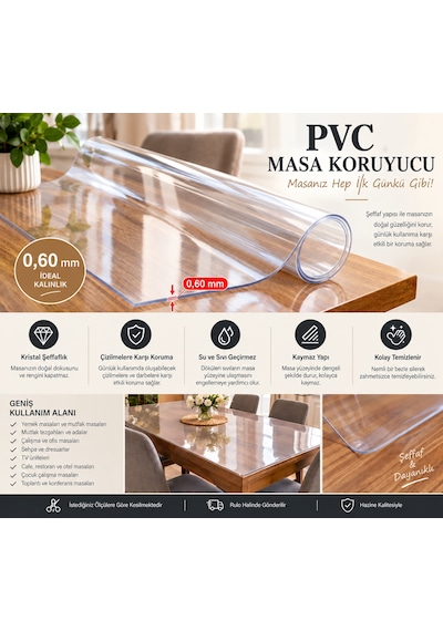 Crystal Series 0,60 Mm Kristal Şeffaf Pvc Masa Koruyucu Premium Mika Masa Örtüsü