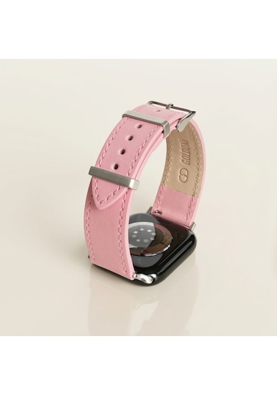 Goldoni Apple Watch Uyumlu Pembe İnce Gerçek Deri Kordonu Metal Köprülü