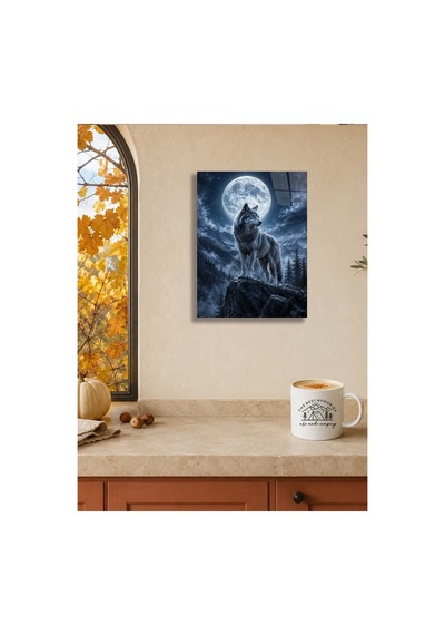 Bozkurt Ve Dolunay A3 Metal Poster Gri Kurt, Ay Işığı Ve Dağ Manzaralı Dekoratif Duvar Tablosu Çok Renkli - 938038119 Çok Renkli - 938038119 Çok Renkli