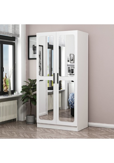Kale 2 Kapaklı Aynalı Zincir Dolap - Beyaz 190cm Beyaz