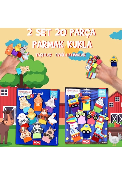 2 Set - 20 Parça Tox Taşıtlar ve Evcil Hayvanlar Parmak Kukla T77