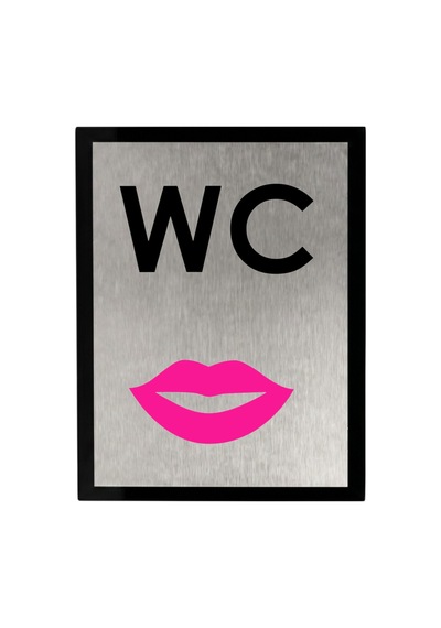 Metal Gümüş 14x20 Cm Yapışkanlı Ofis Bar Clup Kapı İsimliği Kadın Dudak Pembe Wc Yönlendirme Tabelası Levhası