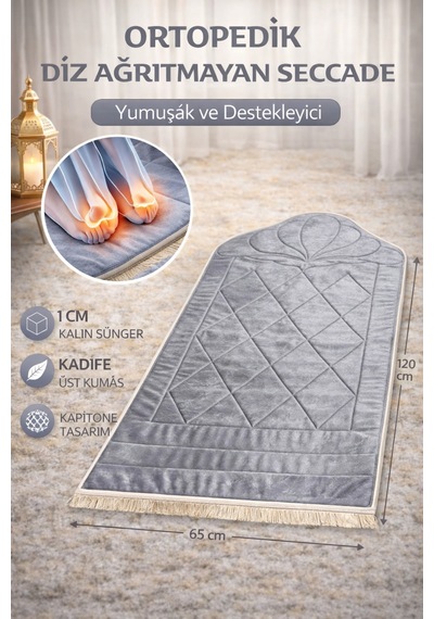 Ortopedik Diz Ağrıtmayan Kapitone Tasarım Hediyelik Çeyizlik Seccade 1cm Sünger 65 120 Ebat Gri