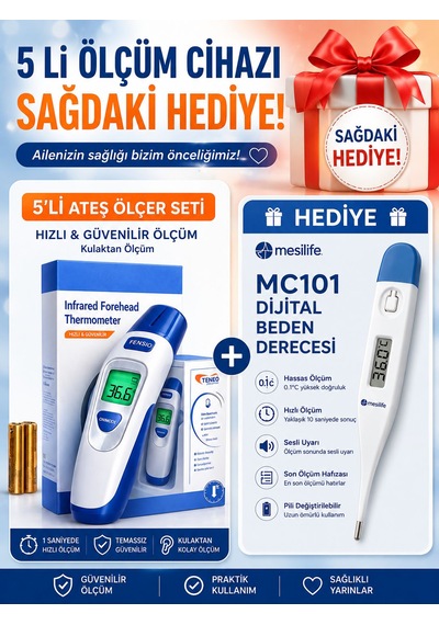 Mesilife MC101 Dijital Ateş Ölçer Ölçüm Cihazı Seti 5'li