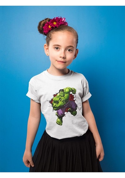 Sevbano Hulk Baskılı Unisex Avengers Film Kahramanı Çocuk Tişört 1-12 Ya Beyaz