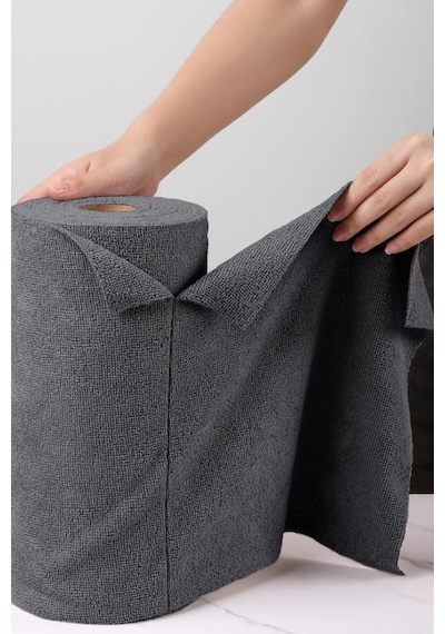Çok Amaçlı Rulo Mikrofiber Temizlik Bezi 30x30 40 Yapraklı Koyu Gri Gri