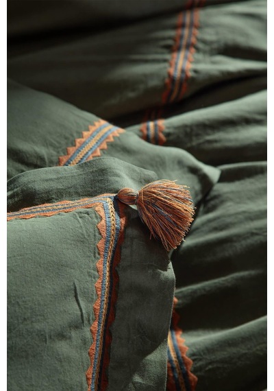 Ecocotton Hazar Yeşil Çift Kişilik %100 Organik Pamuk Saten Parça Boya Nevresim Takımı