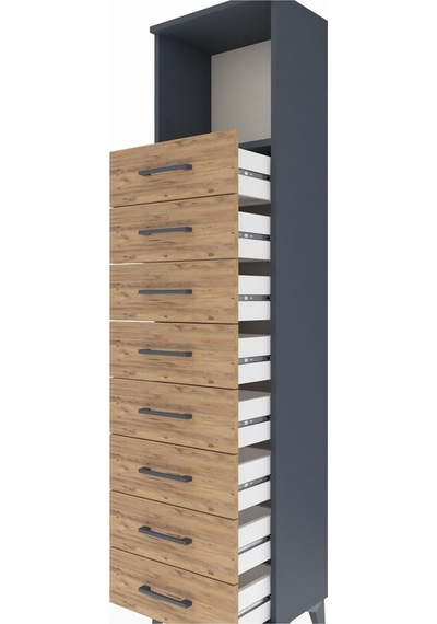 Arges Dolap Tek Raflı 8 Çekmeceli 44x30x182 Antrasit-çam Antrasit