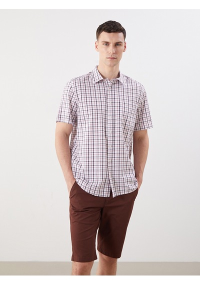 Lcwaıkıkı Classic Kırmızı Regular Fit Kısa Kollu Ekose Poplin Erkek Gömlek
