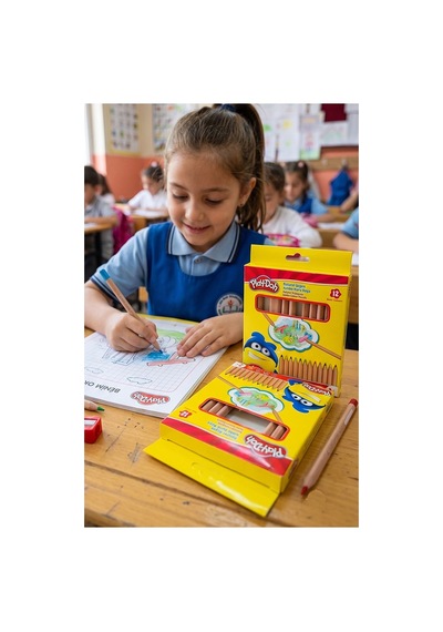 12 Li Jumbo Kuru Boya Kalemi Naturel Karton Kutu 1 Paket Play-doh Kalın 12 Renk Jumbo Kuruboya Tam Boy Renkli Kalem Çok Renkli