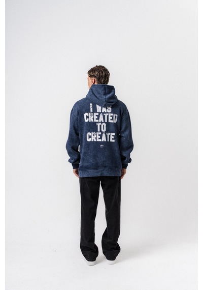 Respire Erkek Create Baskılı Kapüşonlu Oversize Hoodie Lacivert