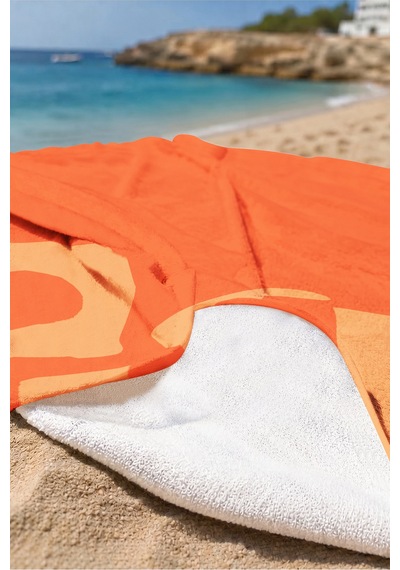 Turuncu Yazılı Modern Plaj Havlusu - Minimalist Typografi Hızlı Kuruyan Mikrofiber Havlu Dumanlı Kumul