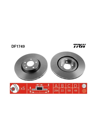Fren Disk - Fiat Egea, Doblo, Tipo, Croma, Qubo, 156, Spider, Gt, Gtv, 164 - Trw-df1749