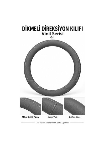 Trobus Mercedes-benz Sprinter 2019-2025 Uyumlu Dikmeli Direksiyon Kılıfı Vinil Gri