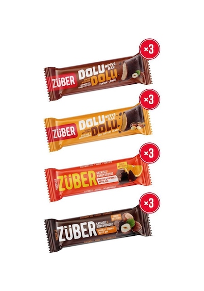 Züber Mix Meyve Bar Paketi X 12 Adet Dolu Dolu Fındıklı Ve Fıstıklı Meyve Bar 30 Gr, Portakallı Ve Fındıklı Meyve Bar 40 Gr