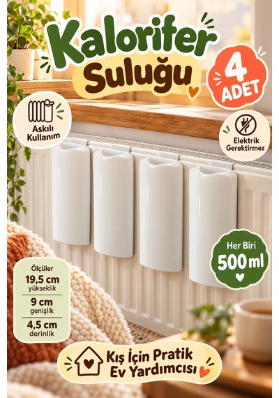 4'lü Set Beyaz Kalorifer Suluğu Her Biri 500 Ml Askılı Petek Su Haznesi Evde İçin Radyatör Aksesuarı