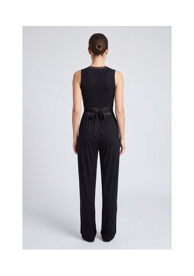 Lela Yumuşak Dokulu Sırtı Bağlamalı Dantelli Crop Pijama Takımı Bayan Pijama Takımı 6575015 Siyah