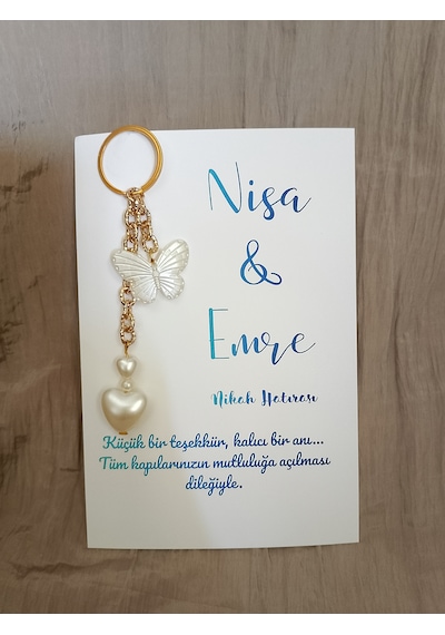 Kalpli Kelebek Anahtarlık Nişan /nikah / Düğün Hatırası 10 Adet Gold