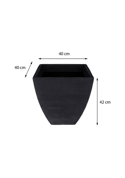 Nervürlü Plastik Oluklu Saksı Antrasit G 40cm D 40cm Y 42cm