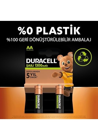 Şarj Edilebilir Pil Aa Kalem 2'li Paket , 1300 Mah Nimh, 2000 Sarj Döngüsü, Önceden Sarj Edilmiştir