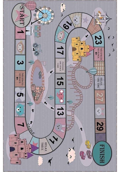 Gri Kaymaz Tabanlı Bulmacalı Oyun Halısı Çocuk Halısı Kd056n11