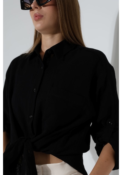 Oversize Basic Müslin Gömlek Siyah
