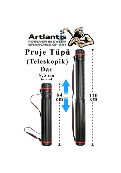 Artlantis Proje Tüpü Siyah Dar 1 Adet Teleskopik Bozuka Proje Tüpü İki Kademeli Teknik Çizim Çantası