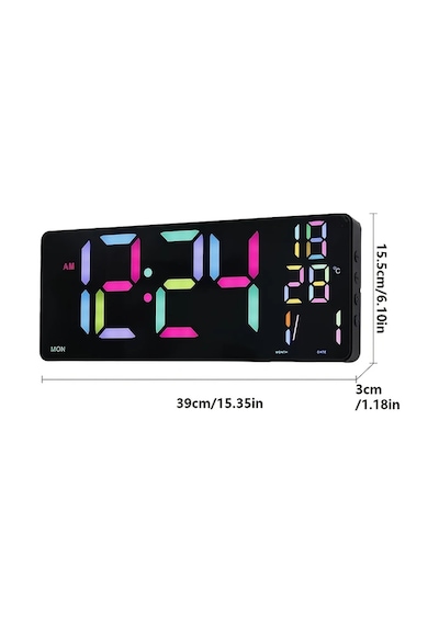Wangxi 1 Adet 16 İnç Büyük Dijital Duvar Saati Siyah Rgb Alarm 4 Seviye Parlaklık Uzakt Siyah