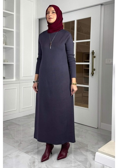 Rabia Şamlı Öykü Çelik Örme Triko Elbise Antrasit Normal