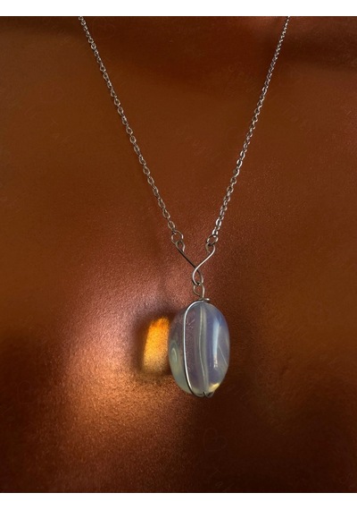 Opal Doğal Taşlı Çelik Kolye Spiritüel Serisi