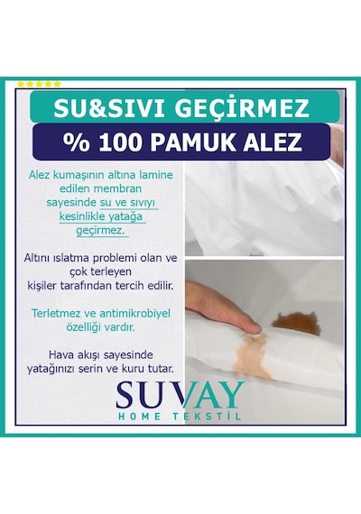 Suvay Su Sıvı Geçirmez Fitted Yatak Koruyucu Alez %100 Pamuk