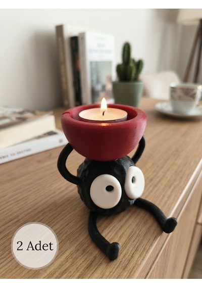 2'li Set Sevimli Karakter Tasarımlı Dekoratif Tealight Mumluk - Anime Esintili Ev Dekoru
