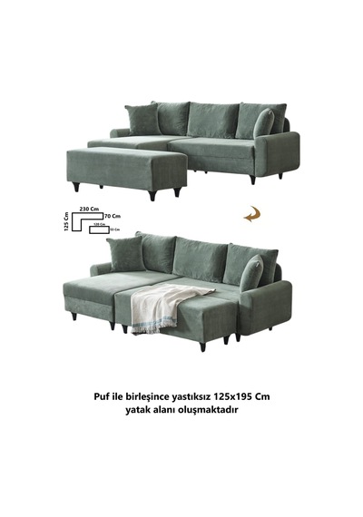 Kagu Corner Flavia Köşe Takımı Puflu Haki