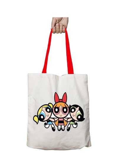 Art Hediye Kırmızı Kulplu Powerpuff Girls Yıkanabilir Omuz Çanta Çok Renkli