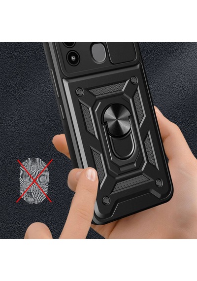 Nourthkiingdom Tecno Spark 8c Kılıf Magnetik Standlı Kamera Korumalı Nrtk Sürgülü Vega Kapak - Siyah Siyah