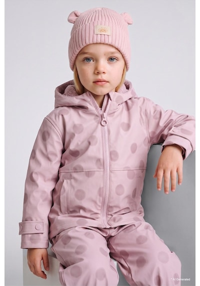 Defacto Dokuma Etiketli Kulaklı Triko Bere Kız Bebek C8165a526wnpn424 Pembe-pn424