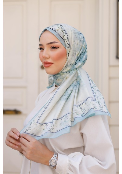 Mimiyum Lemon Flower Nayf İpek Şal - Turkuaz