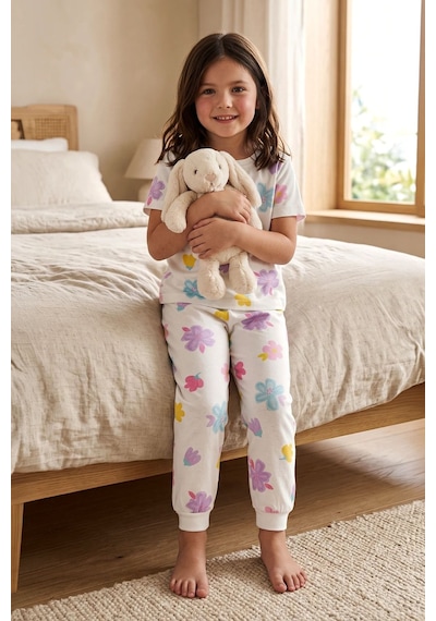 Zuzunga Pastel Renkli Çiçek Desenli Beyaz Kız Çocuk Pamuk Pijama Takımı Zuzunga Pastel Renkli Çiçek Desenli Beyaz Kız Çocuk Pamuk Pijama Takımı