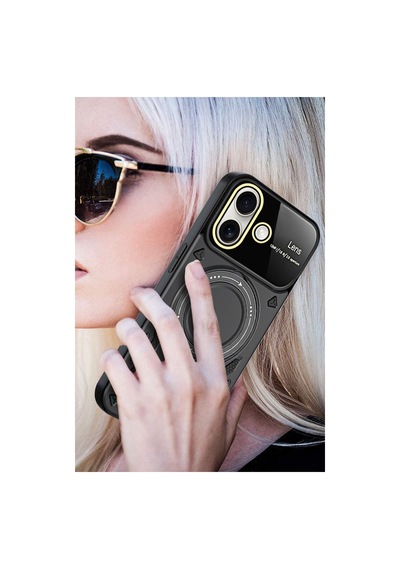 Apple iPhone Uyumlu  16 Uyumlu Kılıf Joy Lens Standlı Kapak - Kırmızı