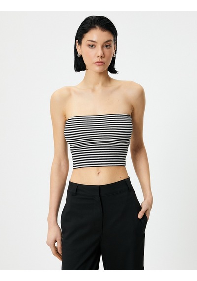 Koton Straplez Crop Üst Pamuklu Siyah Çizgili 4sak10030ek 4SAK10030EK9S9